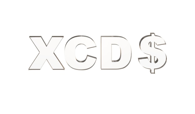 Восточно-карибский доллар или символ валюты XCD Восточно-Карибского региона, выполненный с помощью 3D-рендеринга Glass