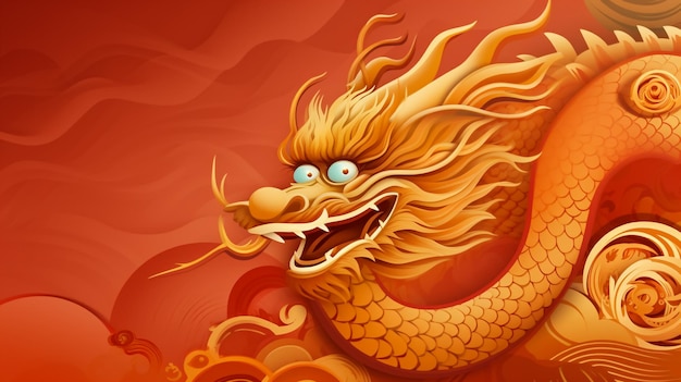 East Golden dragon on red background