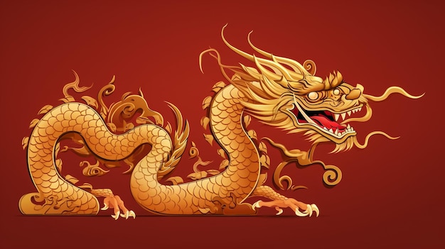 East Golden dragon on red background