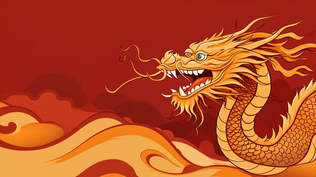 Photo east golden dragon on red background