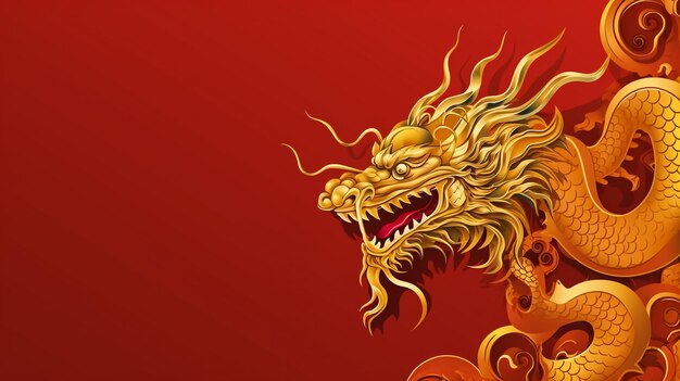 Photo east golden dragon on red background