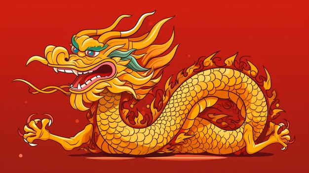 Photo east golden dragon on red background