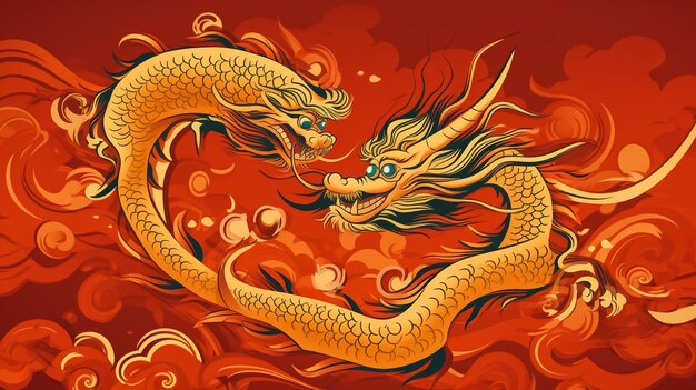 Photo east golden dragon on red background