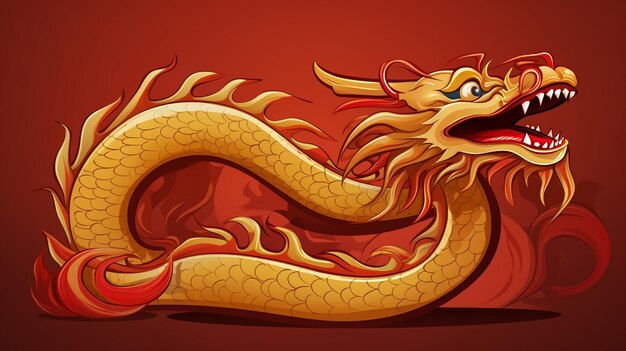 East golden dragon on red background