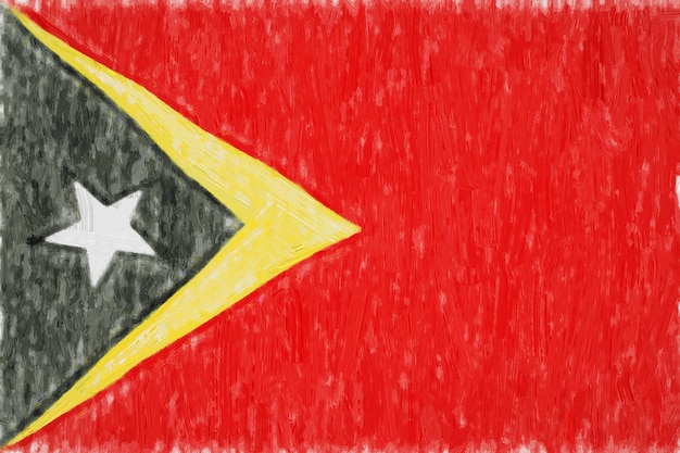 East timor painted flag. patriotic drawing on paper background. national flag of east timor