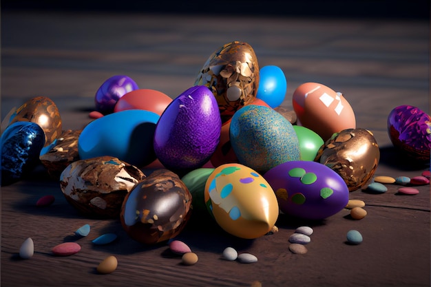 부활절 4월 9일 기독교의 날 희망의 부활과 용서의 상징인 예수의 부활을 기념하기 위해 부활절 달걀 사냥은 패턴과 밝은 색상으로 달걀을 장식합니다.
