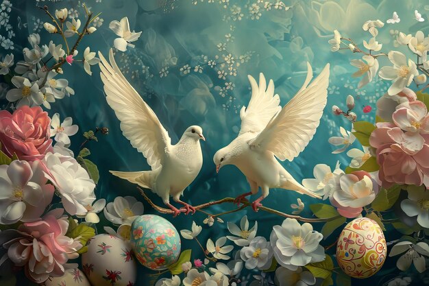 Easter art with crosses doves Happy easter Easter concept