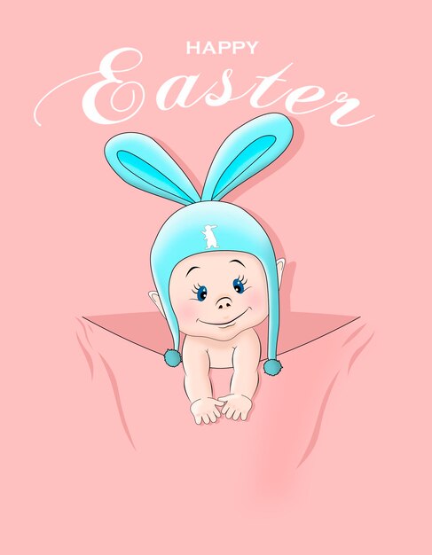 Easter A baby with rabbit ears peeks out of his pocket