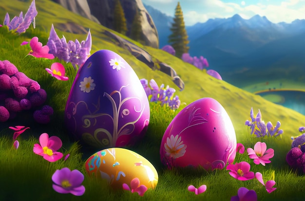 Easter background beautiful eggs Generative AI