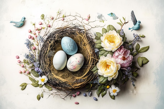 Easter background bunny and eggs generated ai