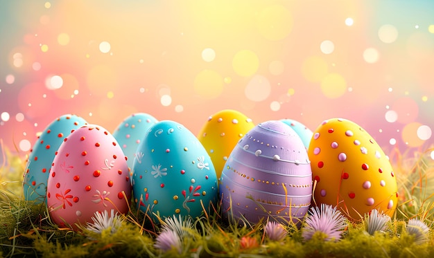 Photo easter background with colored eggs