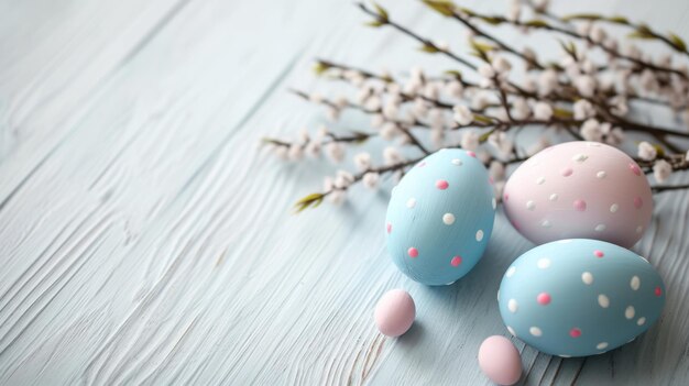 Фото Пасхальный фон с яйцами и ветвями ивы