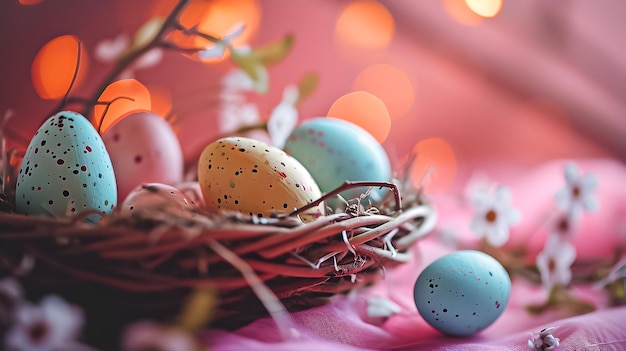 Easter background with eggs in the basket