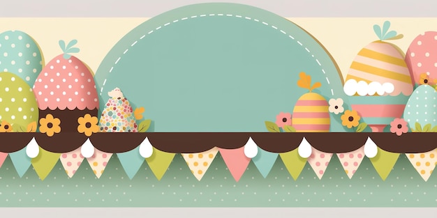 Easter background with eggs, flowers, and ribbons. Vector illustration