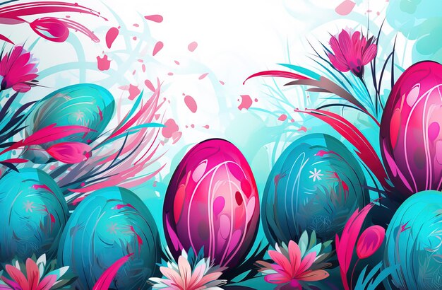 Easter background with eggs and flowers Vector illustration for your design