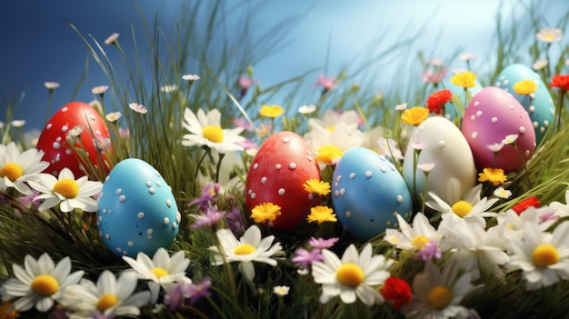 Пасхальный фон с яйцами и цветами