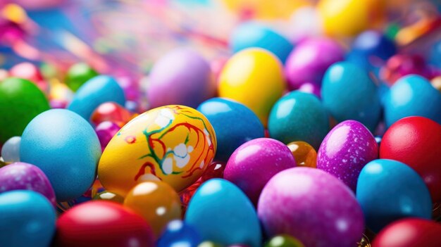 Photo easter background with lively colors decorated eggs and room for festive greetings