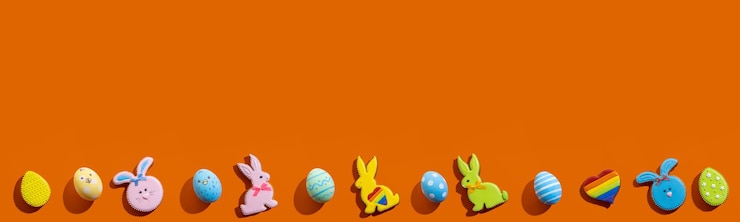 Photo easter banner festive ornament bunny eggs orange