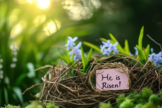 Foto il cagnolino di pasqua copia il testo spaziale è risorto