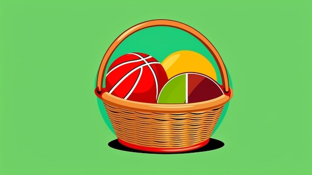 Easter basket gift on green background