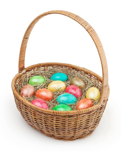 Easter basket isolated on white background with clipping path