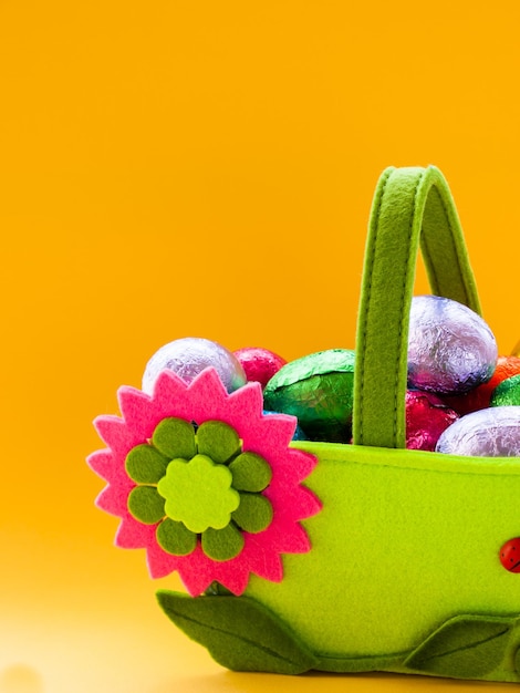 Easter basket with chocolate eggs