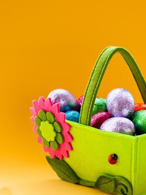 Easter basket with chocolate eggs