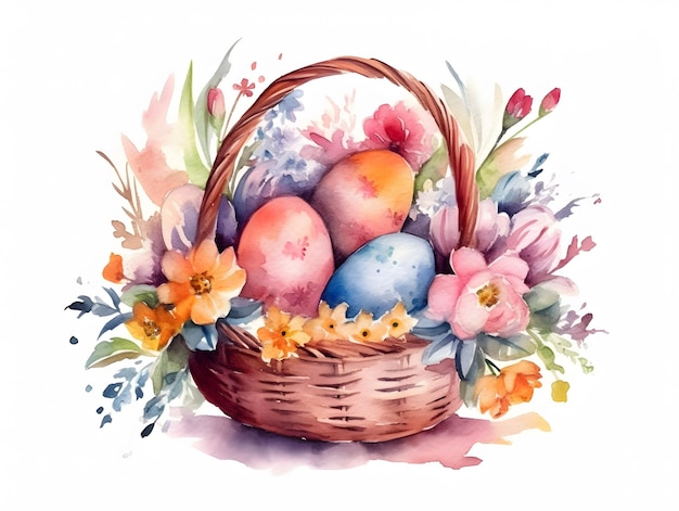 Easter basket with eggs in a basket