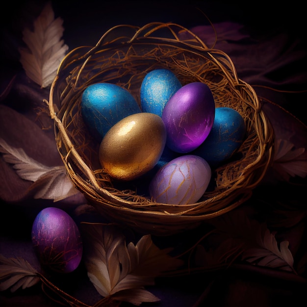 Easter basket with eggs Generative Ai