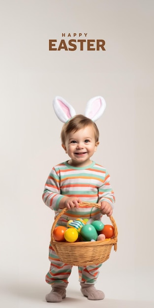 Easter basket with a happy child