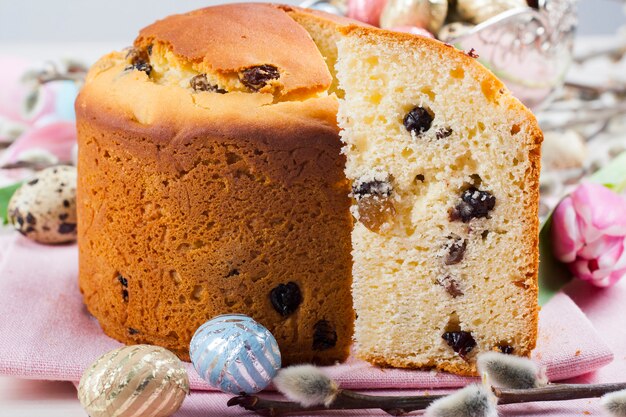 Easter bread and colorful eggs 