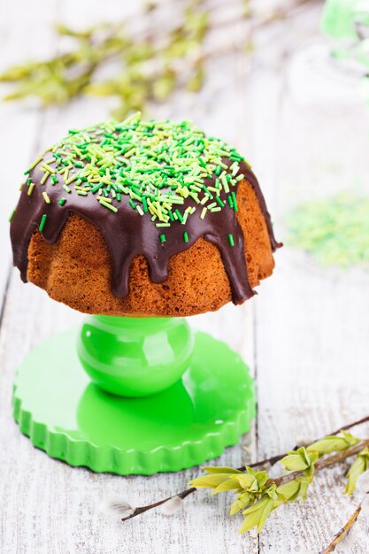 Easter bread with chocolate decorated with colored sugar