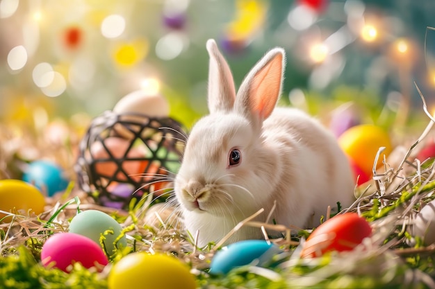 イースターのウサギ 色とりどりの卵と 楽しい春の祭り ハッピー・イースター