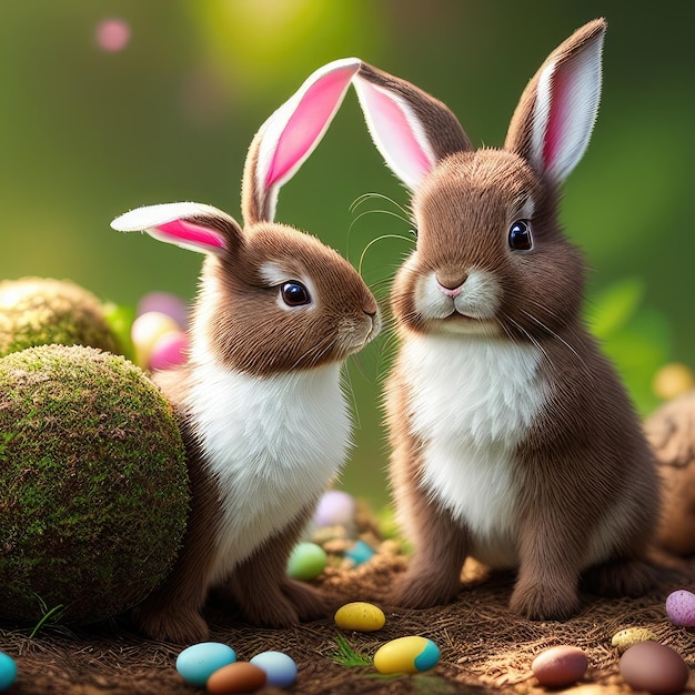 Easter bunnies in the forest Generative AI