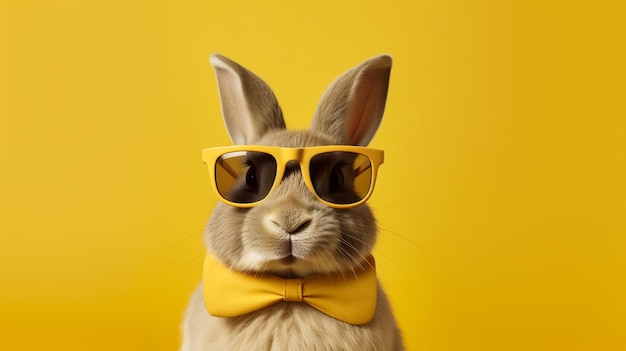 Easter bunnies wearing trendy sunglasses sunbathing on sand beach travel holidays vacation generat