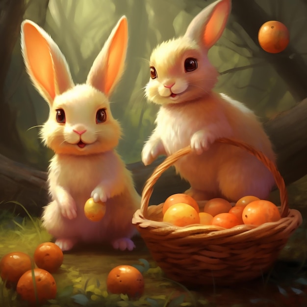 Easter bunnies with eggs wallpaper