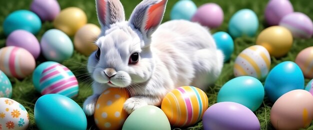 写真 イースターウサギと装飾された卵 狩コンセプト 春の休日