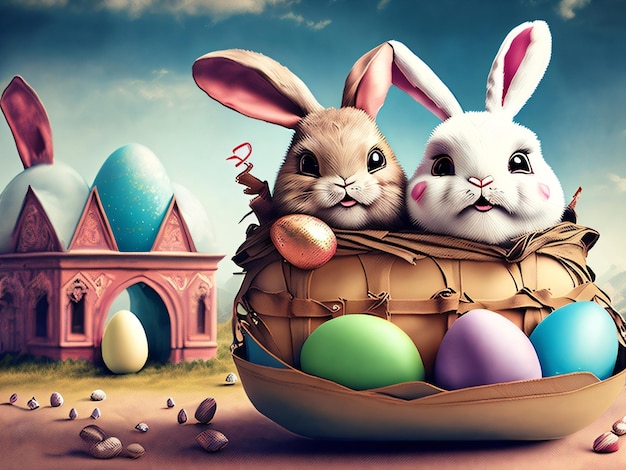 Easter bunny in a basket wallpapers