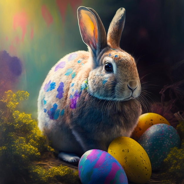 easter bunny, beautiful bunny, colorful eggs