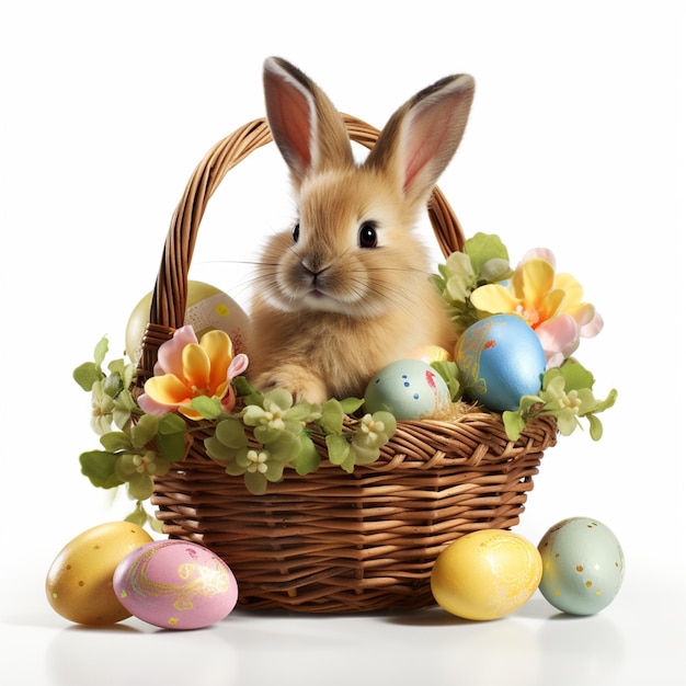 Photo easter bunny in blossom flowers spring background