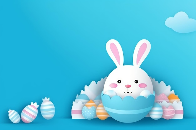 Easter bunny in a blue egg
