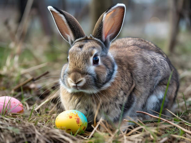 easter bunny bunny sits in the grass with an easter egg