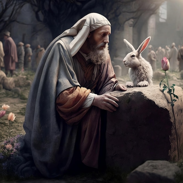 Photo easter bunny and christianity generative ai