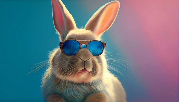 Easter bunny cool with sunglasses on soft background Ai generative