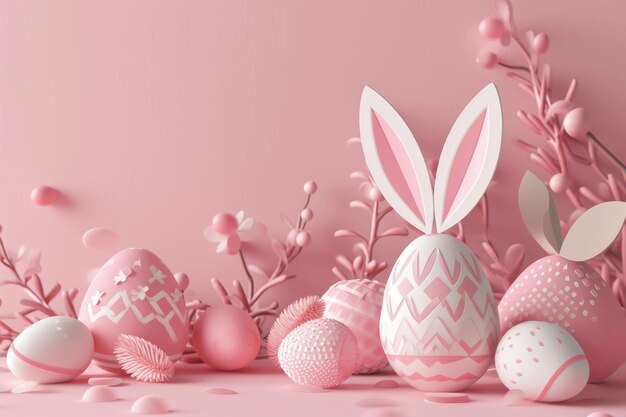 Easter Bunny Ears and Patterned Eggs on PinkxA