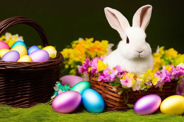 Photo easter bunny and easter eggs