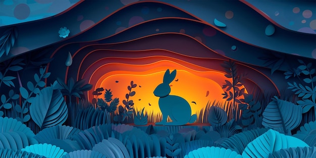 Foto il coniglietto di pasqua nella foresta di fantasia illustrazione generativa ai