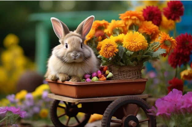 Easter bunny in the flowers