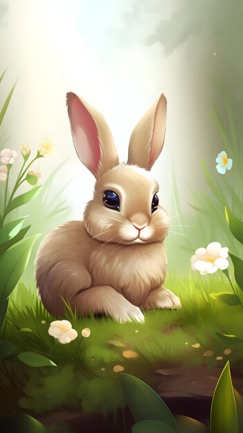 Easter bunny and grass easter generative ai high quality photo