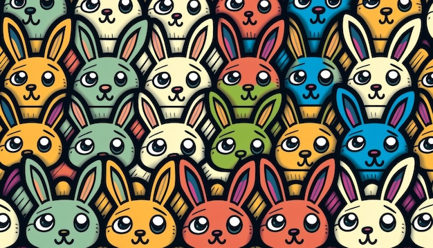 Easter Bunny Heads Doodle Pattern AI generatief